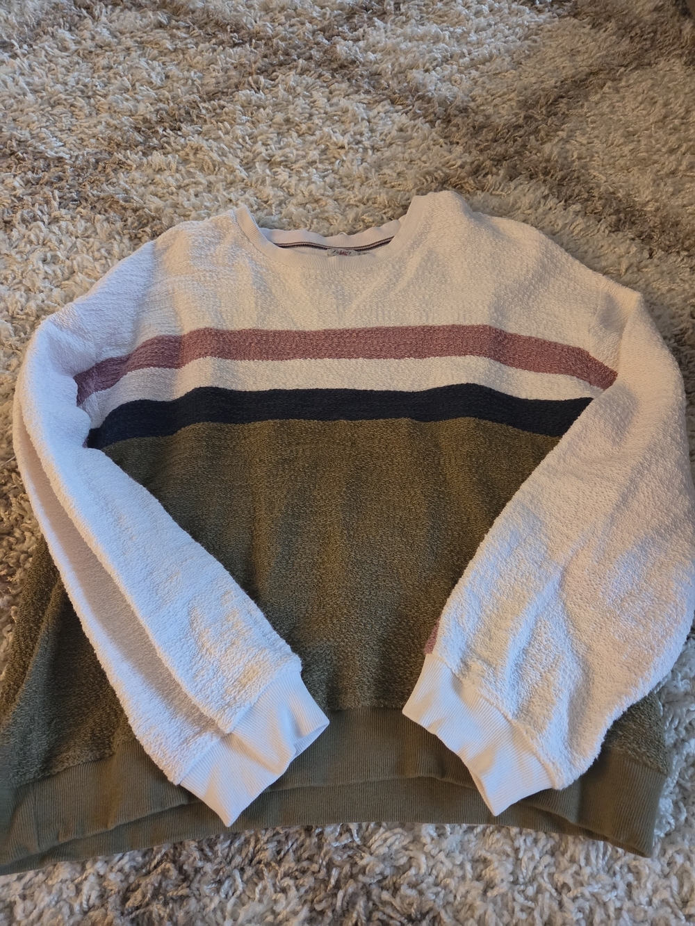 Faherty Crewneck Colorblock Sweater in White, Olive & Dusty Rose - Picture 1 of 3